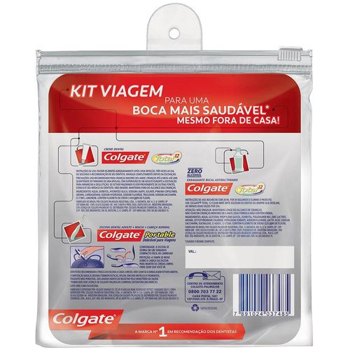 Kit Viagem Creme Dental Colgate Total12 Clean Mint 30g + Enxaguante Bucal Total 12 60ml + Escova Dental