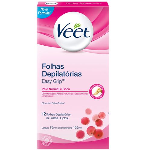 Folhas Depilatórias de Cera Fria Veet Pele Normal com 12 Unidades