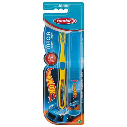 Escova dental Condor júnior hotwheels 4+ grátis estojo protetor