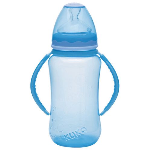 Mamadeira Kuka Big aquarela ortodôntica com alça azul 330ml ref:1401