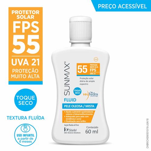 Protetor Solar Sunmax Fluid FPS55 pele oleosa/mista 60ml