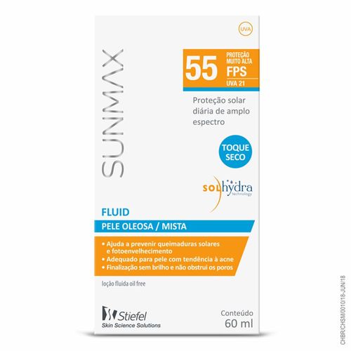 Protetor Solar Sunmax Fluid FPS55 pele oleosa/mista 60ml