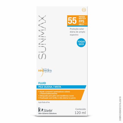 Protetor Solar Sunmax Fluid FPS55 pele oleosa/mista 120ml