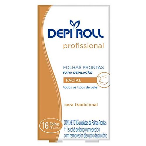 Folhas Prontas para Depilação Facial Depiroll Profissional com 8 Pares