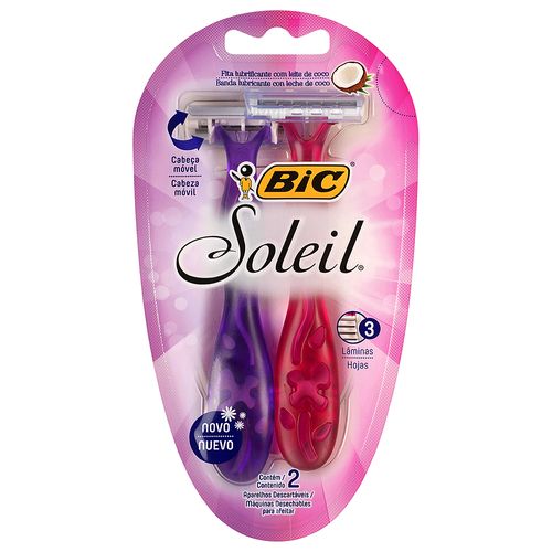 Aparelho de Depilação Bic Soleil Rosa e Roxo com 2 Unidades