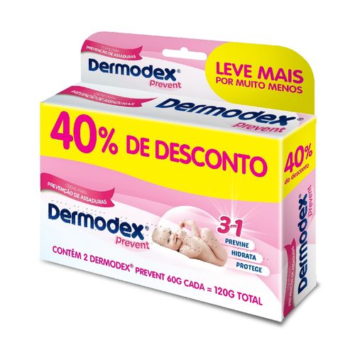 Kit Creme Para Assadura Dermodex Prevent com 2 unidades 60g com 40% de desconto