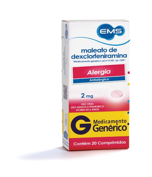 Maleato de Dexclorfeniramina 2mg com 20 comprimidos EMS