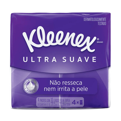 Lenço de Papel Kleenex Bolso Ultra Suave Com 4 Pacotes Com 10 Unidades Cada