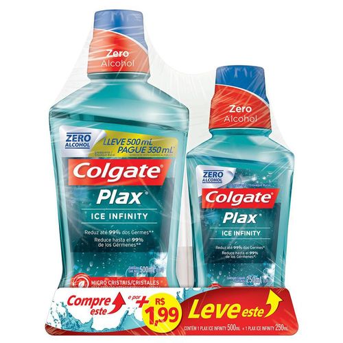 Kit Enxaguante Bucal Colgate Plax Ice Infinity Leve 500 Pague 350ml + R$1,99 Leve 250ml