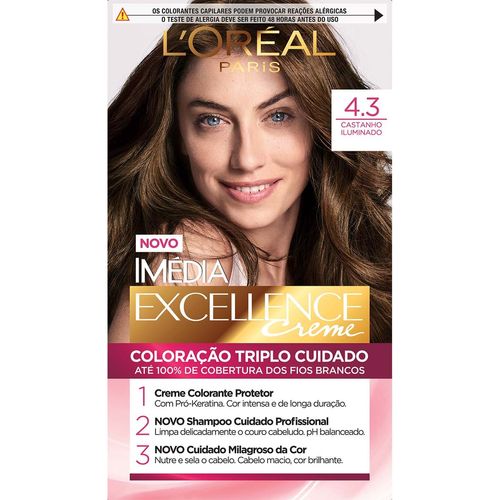 Tintura Creme Imédia Excellence 4.3 Castanho Iluminado Kit
