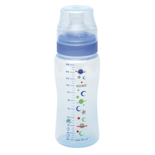 Mamadeira Kuka Premium Color Nº 2 Azul Bico Ortodôntico 330ml Ref: 1761