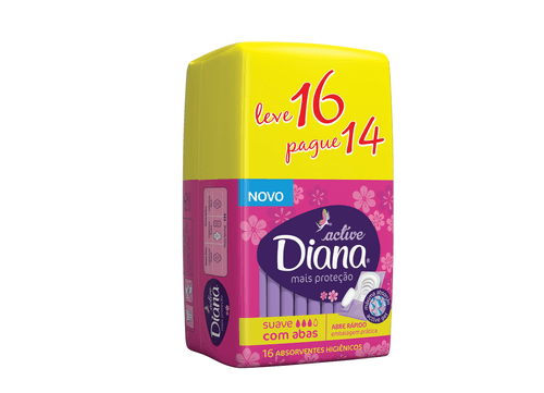 Absorvente Diana Active Suave com Abas Leve 16 Pague 14 Unidades