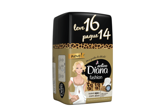 Absorvente Diana Active Fashion Suave com Abas Leve 16 Pague 14 Unidades