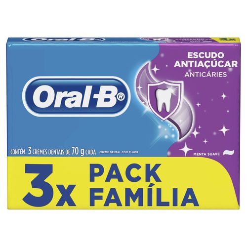 Kit Creme Dental Oral-B Escudo Antiaçúcar Anticáries 70g  com 3 Unidades Pack Família