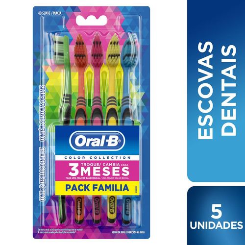 Kit Escova Dental Oral-B Color Collection Pack Familiar com 5 Unidades