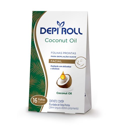 Folhas Prontas para Depilação Facial Depiroll Coconut Oil com 8 Pares