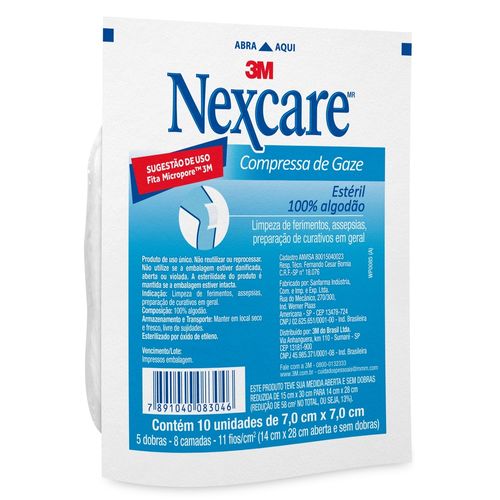 Gaze Nexcare Estéril com 10 Unidades