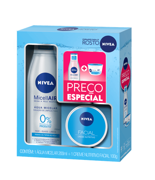 Kit Água Micelar 200ml Nivea Micellair + Creme Facial Nivea Nutritivo 100g Preço Especial