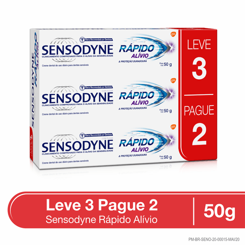 Kit Creme Dental Sensodyne Rápido Alívio 50g Leve 3 Pague 2 unidades