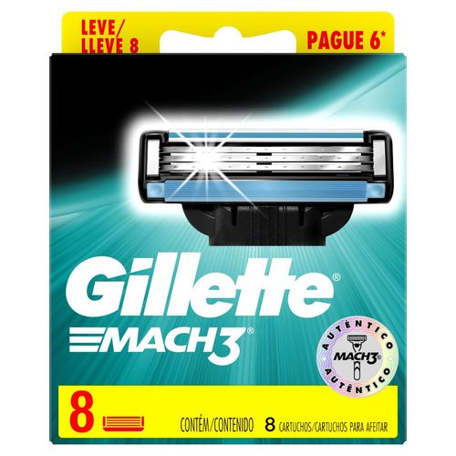 Kit Carga para Aparelho de Barbear Gillette Mach3 Regular Leve 8 Pague 6 Unidades