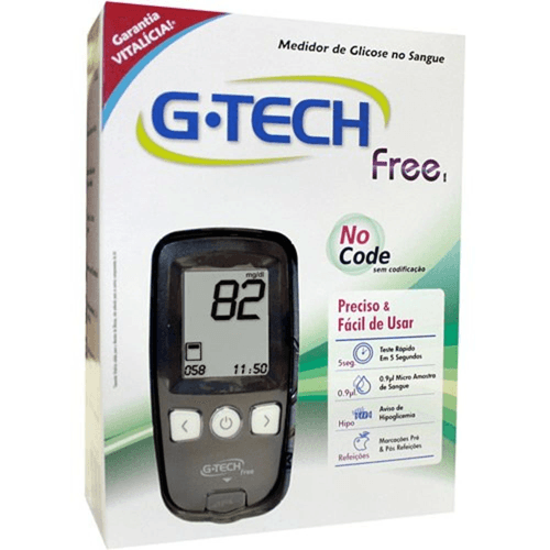 Kit Medidor de Glicose G-Tech Free com 10 Tiras + 10 Lancetas + 1 Lancetador