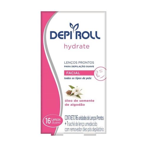 Lenço Pronto para Depilação Facial Depiroll Hydrate Óleo de Semente de Algodão com 8 Pares