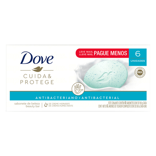Kit Sabonete Barra Dove Antibacteriano Cuida & Protege Antibacteriano 90g com 6 Unidades
