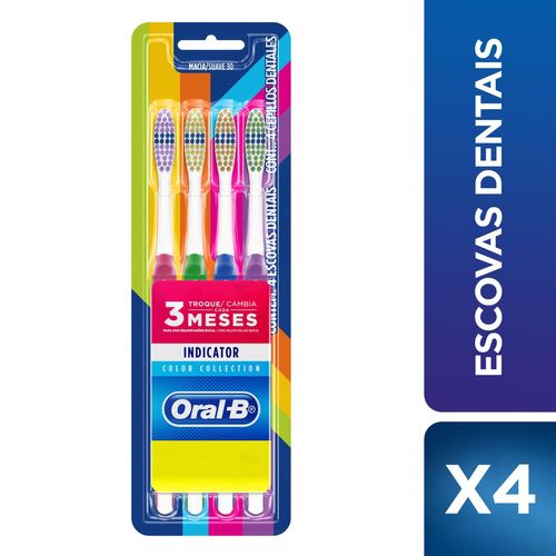 Kit Escovas Dentais Oral-B Indicator Color Collection 4 unidades com 4 Unidades