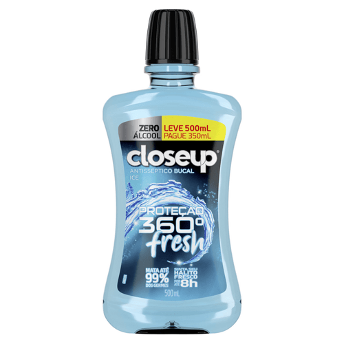 Antisséptico Bucal Closeup Proteção 360° Fresh Ice Zero Álcool Leve 500ml Pague 350ml