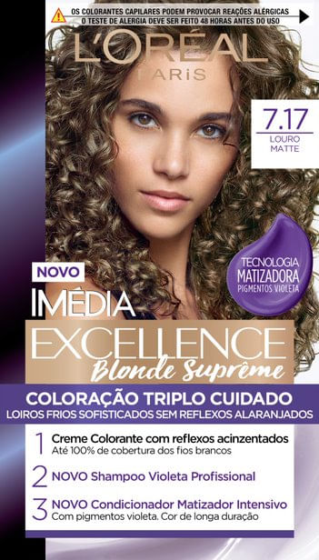Tintura Creme Imédia Excellence Blonde Supreme 7.17 Louro Matte kit
