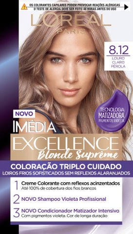 Tintura Creme Imédia Excellence Blonde Supreme 8.12 Louro Claro Pérola kit