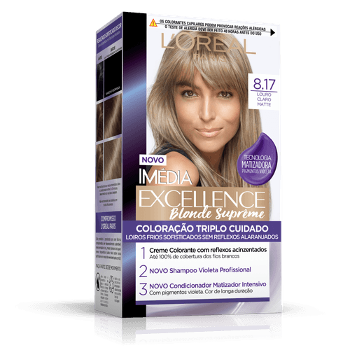 Tintura Creme Imédia Excellence Blonde Supreme 8.17 Louro Claro Matte kit