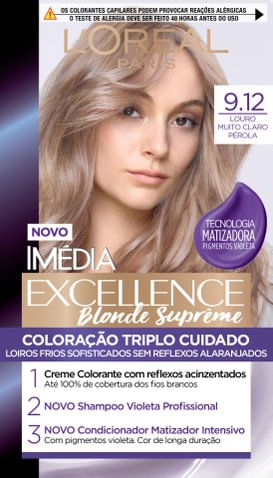Tintura Creme Imédia Excellence Blonde Supreme 9.12 Louro Muito Claro Pérola kit