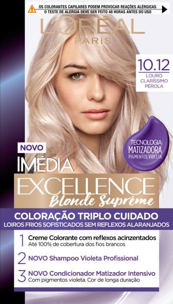 Tintura Creme Imédia Excellence Blonde Supreme 10.12 Louro Claríssimo Pérola kit