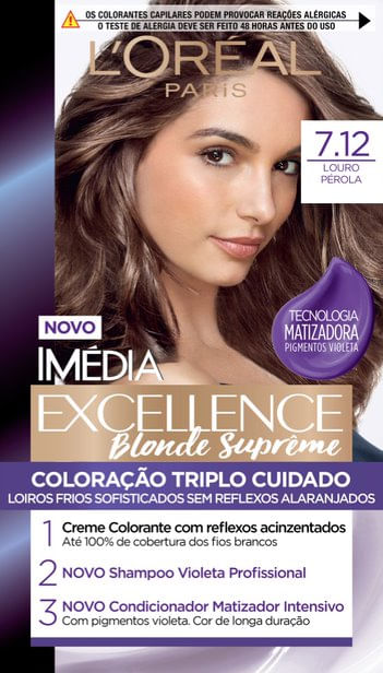 Tintura Creme Imédia Excellence Blonde Supreme 7.12 Louro Pérola kit