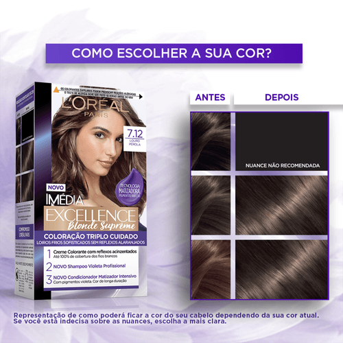 Tintura Creme Imédia Excellence Blonde Supreme 7.12 Louro Pérola kit